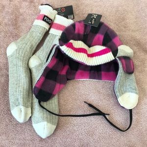 NWT Original Pook Toque & Socks - pink fleece lined